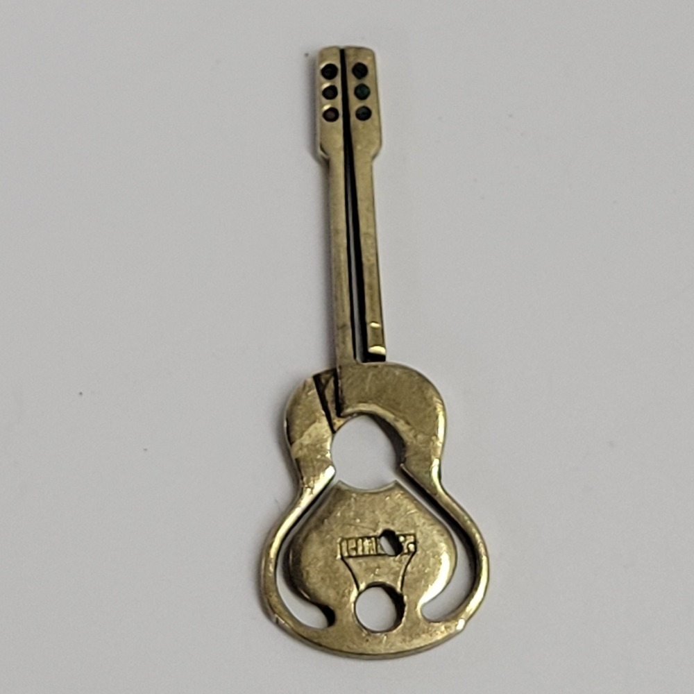 Vintage Brass Guitar Cigarette Clip Patented Music Themed Smoking Accessory 2"